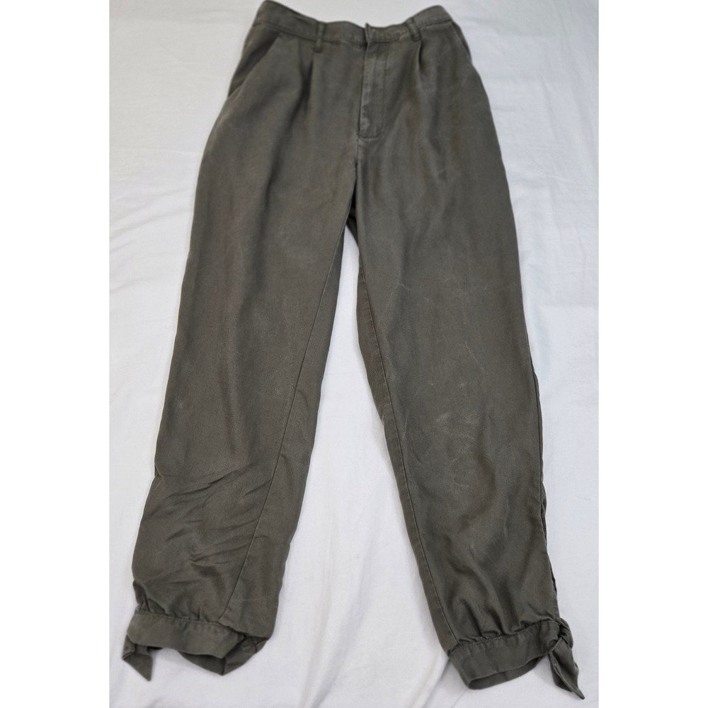 Abercrombie & Fitch Pleated High Rise Chino Jogger Pants Womens S Olive Tie Cuff